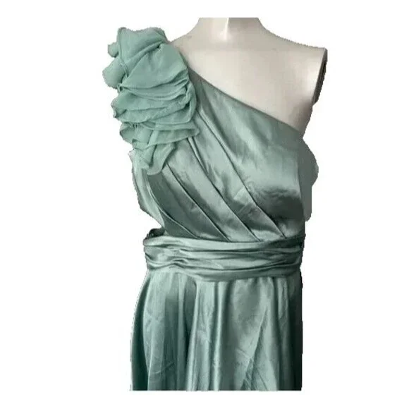 MAC DUGGAL RUFFLE ONE SHOULDER CUT OUT HI LOW DRESS SAGE‎ GREEN SZ 4 NEW $398